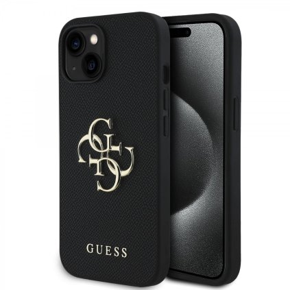 Zadný kryt Guess PU Grained 4G Metal Logo pre iPhone 15 Black