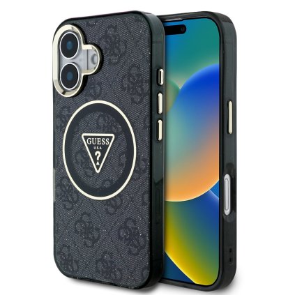 Zadný kryt Guess IML 4G Glitter and Triangle Logo MagSafe pre iPhone 16 Black