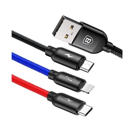 Dátový kábel Baseus Primary 0,3 m 3v1 (CAMLT-BSY01) čierny