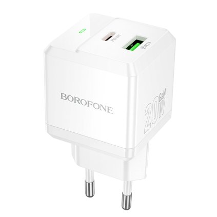 Adaptér Borofone BN19 Intenso GaN s PD 20W QC 3.0 3A biely