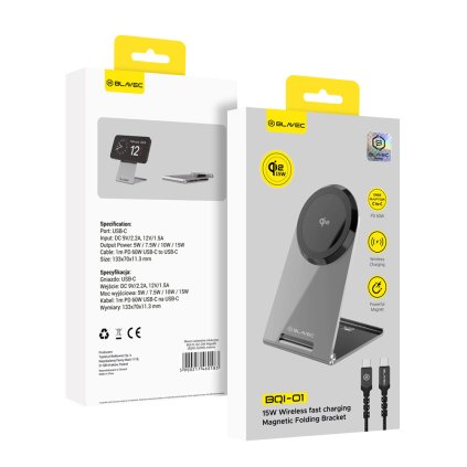 Bezdrôtová rýchlonabíjačka Blavec BQI-01 Qi2 15 W MagSafe + dátový kábel USB‑C (BQI01-QI2MS) strieborná