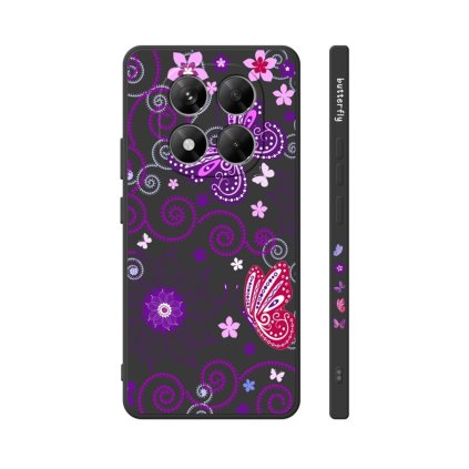 Zadný kryt Design na Xiaomi Redmi Note 14 Pro Fialoví motýle čierny