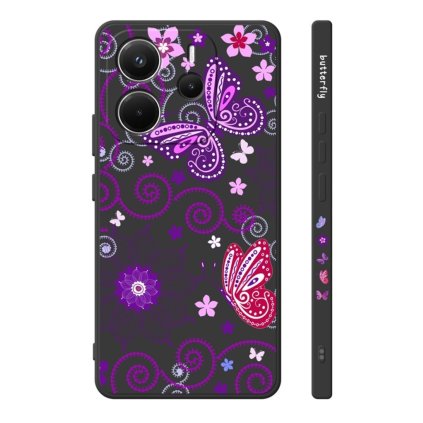 Zadný kryt Design na Xiaomi Redmi Note 14 5G Fialoví motýle čierny