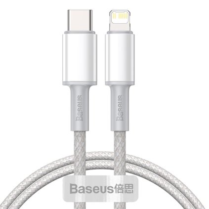 Dátový kábel Baseus High Density Braided Series, rýchle nabíjanie, USB‑C – Lightning, 20 W, 1 m, biely
