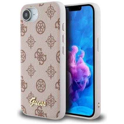 Zadný kryt GUESS Peony Script Logo MagSafe pre iPhone 16e hnedý
