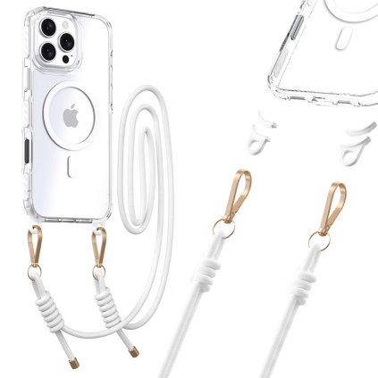 Zadný kryt Tel Protect Strap Clear pre iPhone 16 Pro biely