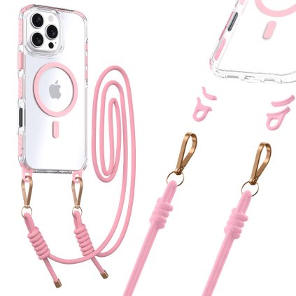 Zadný kryt Tel Protect Strap Clear pre iPhone 15 Pro Max ružový
