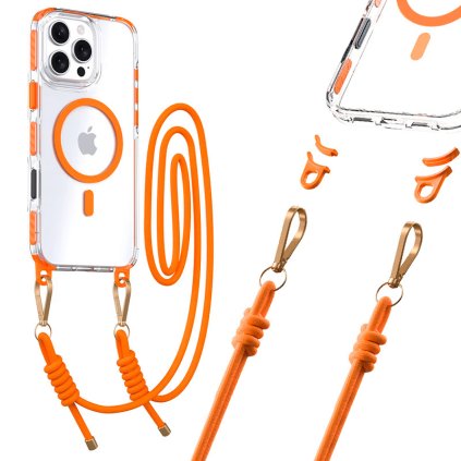 Zadný kryt Tel Protect Strap Clear pre iPhone 15 Pro Max oranžový
