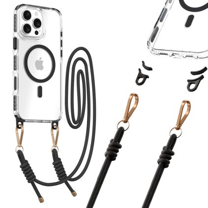Zadný kryt Tel Protect Strap Clear pre iPhone 15 Pro čierny