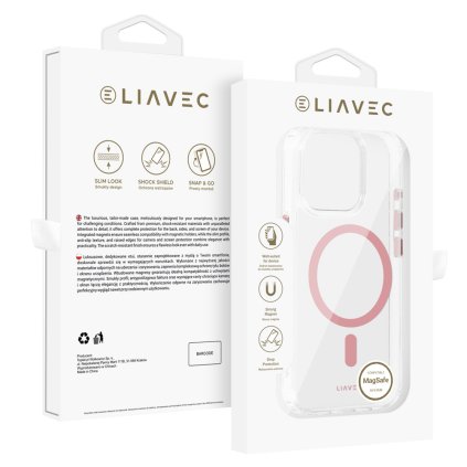 Zadný kryt Liavec Glossy Magsafe Clear pre iPhone 16 Pro ružový