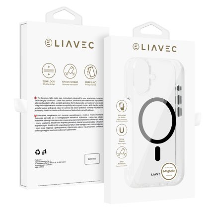 Zadný kryt Liavec Glossy Magsafe Clear pre iPhone 16 čierny