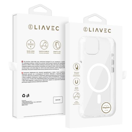 Zadný kryt Liavec Glossy Magsafe Clear pre iPhone 15 biely