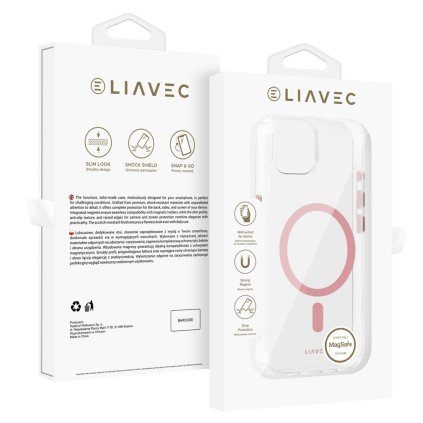 Zadný kryt Liavec Glossy Magsafe Clear pre iPhone 13-14 ružový