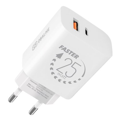 Adaptér OBAL:ME USB-A + USB-C 25W Biely