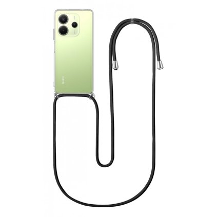 Zadný kryt na Xiaomi Redmi Note 14 s čiernou šnúrkou priehľadný
