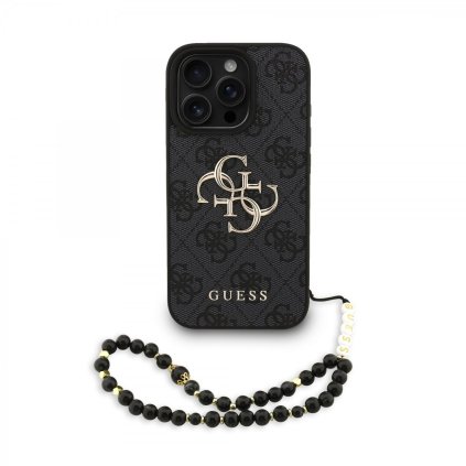 Zadný kryt Guess PU 4G Metal Logo Strap pre iPhone 16 Pro Max Black