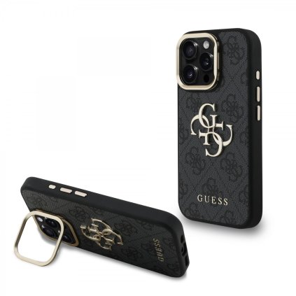 Zadný kryt Guess PU 4G Metal Logo Stand Camera Frame pre iPhone 16 Pro Max Black
