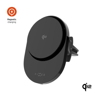 Držiak do auta s bezdrôtovým nabíjaním FIXED MagAir s podporou uchytenia MagSafe a štandardom Qi2, 15W, čierny