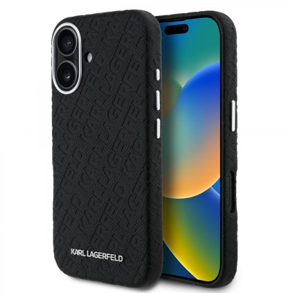Zadný kryt Karl Lagerfeld Grained PU Opakované logo MagSafe pre iPhone 16 Čierny