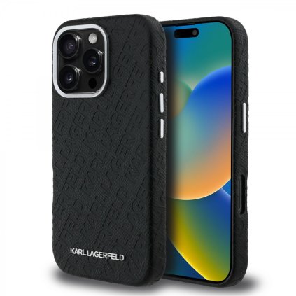 Zadný kryt Karl Lagerfeld Grained PU Repeated Logo MagSafe pre iPhone 16 Pro Čierny