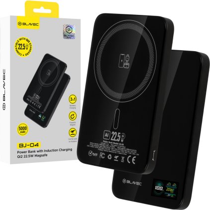 Powerbanka Blavec BJ-04 Ultra Slim 7,8mm 5000mAh USB-C Magnetic Magsafe 3v1 (PBBJ04-MC5B) 22,5W čierna