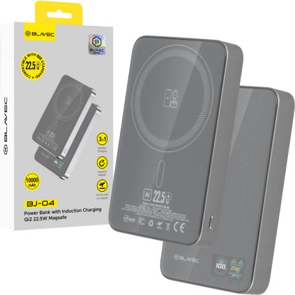 Powerbanka Blavec BJ-04 Slim 13,5mm 10000mAh USB-C Magnetic Magsafe 3v1 (PBBJ04-MC10G) 22,5W šedá