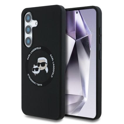 Zadný kryt Karl Lagerfeld Liquid Silicone K&CH Heads MagSafe Zadný Kryt pre Samsung Galaxy S25 Čierny