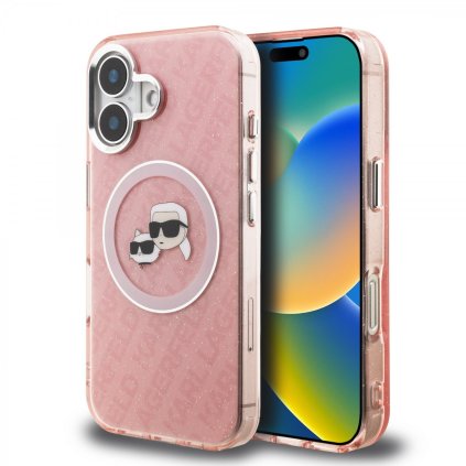 Zadný kryt Karl Lagerfeld IML K&CH Heads Repeated Logo MagSafe pre iPhone 16 Ružový