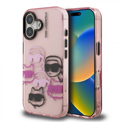 Zadný kryt Karl Lagerfeld IML Multi K&CH Heads pre iPhone 16 Ružový