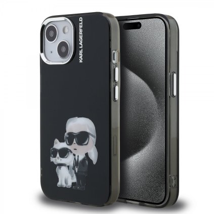 Zadný kryt Karl Lagerfeld IML Aquarelle Karl a Choupette pre iPhone 15 Čierny