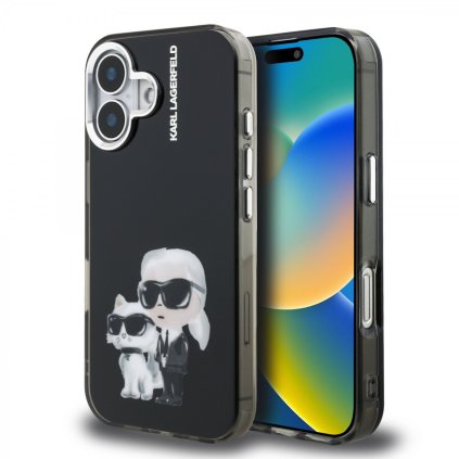 Zadný kryt Karl Lagerfeld IML Aquarelle Karl a Choupette pre iPhone 16 Black