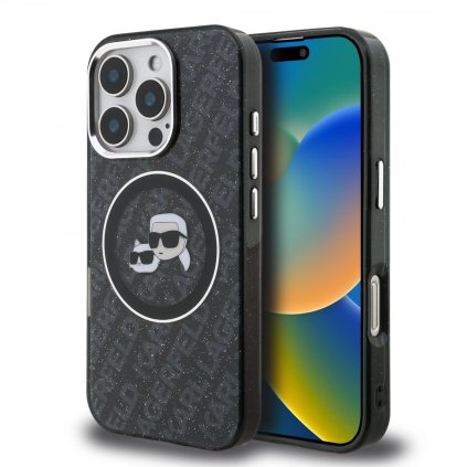 Zadný kryt Karl Lagerfeld IML K&CH Heads Repeated Logo MagSafe pre iPhone 16 Pro Max Black