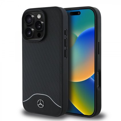 Zadný kryt Mercedes Wood Imitation and Smooth Leather MagSafe pre iPhone 16 Pro čierny