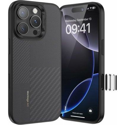 Zadný kryt Benks Montage Magnetic Armor Pro kevlarový kovový rám 600D+1500D (MF66) pre iPhone 16 Pro Max čierny (tlačidlo ovládania fotoaparátu)