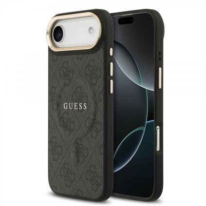 Zadný kryt Guess PU Leather 4G Gold Frame MagSafe pre iPhone 17 Air, čierny