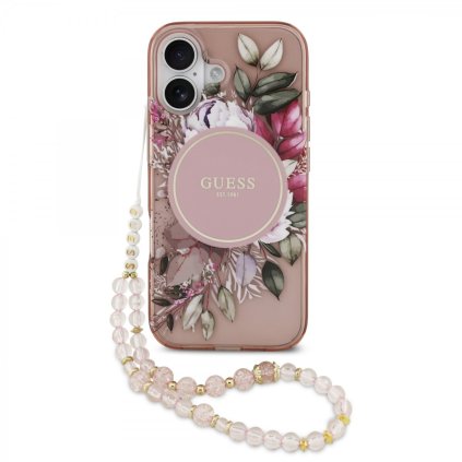 Zadný kryt Guess IML Flowers Strap MagSafe pre iPhone 17 Pink
