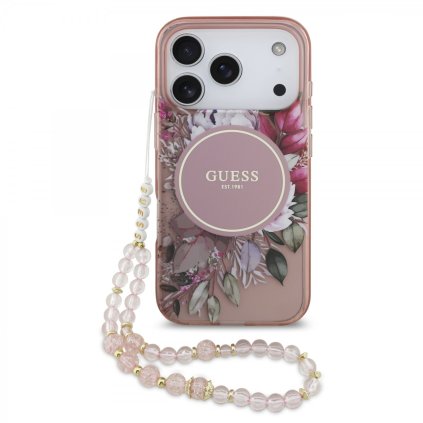 Zadný kryt Guess IML Flowers Strap MagSafe pre iPhone 17 Pro Pink