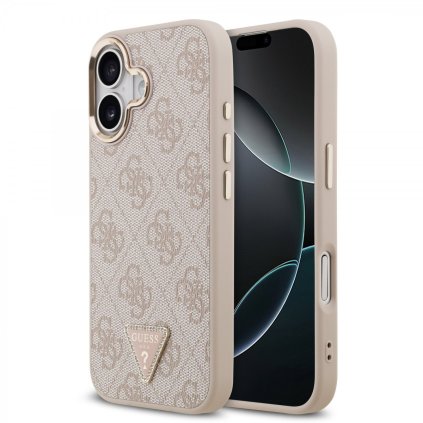 Zadný kryt Guess PU Leather 4G Triangle Logo Gold Frame MagSafe pre iPhone 17 Pink