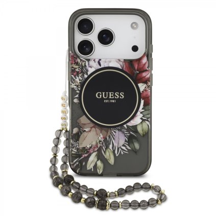 Zadný kryt Guess IML Flowers Strap MagSafe pre iPhone 17 Pro Black