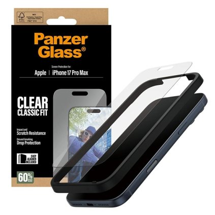 PanzerGlass® Classic Fit ochranné sklo s EasyAlignerom iPhone 17 Pro Max číre