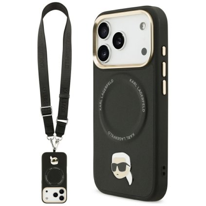 Karl Lagerfeld Hardcase Big Strap Karl Metal Logo MagSafe iPhone 17 Pro Max čierne puzdro