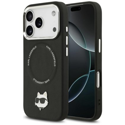 Karl Lagerfeld Kožené Puzdro Choupette Pin MagSafe iPhone 17 Pro Max čierna