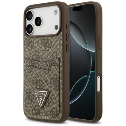 Guess Puzdro 4G Double Card Triangle iPhone 17 Pro Max hnedé