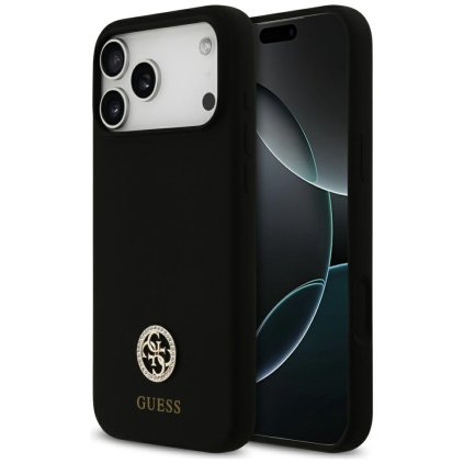 Guess Silikónové Logo Strass 4G MagSafe iPhone 17 Pro Max Čierne Puzdro