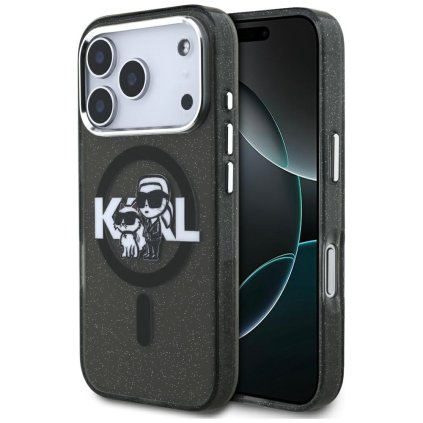 Karl Lagerfeld IML Glitter Karl a Choupette Sketch Logo MagSafe puzdro iPhone 17 Pro čierne