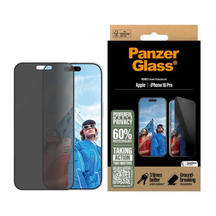 PanzerGlass Ultra Wide Fit Privacy Ochranné puzdro s EasyAlignerom iPhone 16 Pro čierny