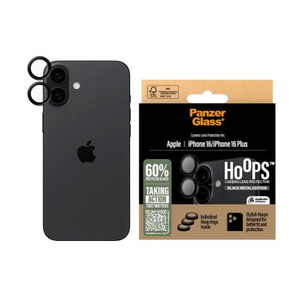 PanzerGlass Hoops ochrana puzdra objektivu fotoaparátu iPhone 16 iPhone 16 Plus čierna