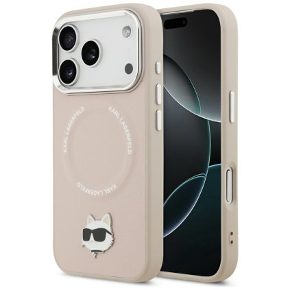 Karl Lagerfeld kožené puzdro Choupette Pin MagSafe iPhone 17 Pro ružové