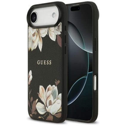 Guess Grained Flowers MagSafe Puzdro iPhone 17 Air cierny