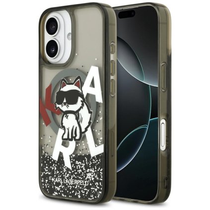 Karl Lagerfeld Liquid Glitter Choupette Logo MagSafe iPhone 17 čierne puzdro